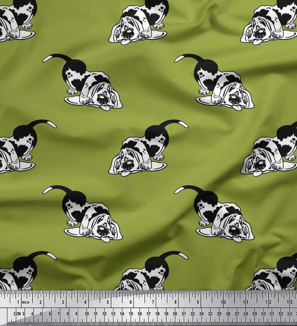 Soimoi Polyester Crepe Fabric Basset Hound Dog Print Fabric by The Yard 42 Inch Wide