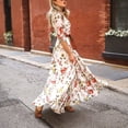 thumbnail image 4 of Robe Maxi Bohème pour Femmes Décontractée à Manches Mi-Longues Robes Boho à Imprimé Floral Robes Maxi de Vacances, 4 of 8