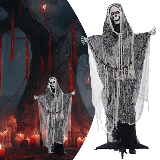 ⚡ Big Sale ! Animated Halloween Decorations Halloween Decorations 63" Standing Swinging Decor Light Up Red Sound & Activated Halloween Animatronics For Home Party Indoor Outside Yard