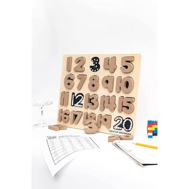 Creative Beginning Wooden Number Puzzle for Kids Ages 3-5 with Tracers & Chalkboard Base, ABC Learning and Number Matching Educational Toy