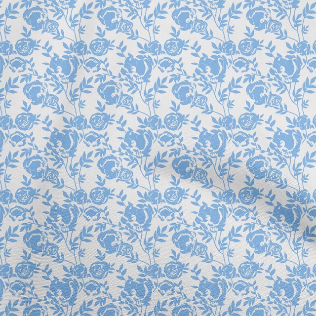 oneOone Georgette Viscose Medium Blue Fabric Floral Craft Projects Decor Fabric Printed By The Yard 42 Inch Wide