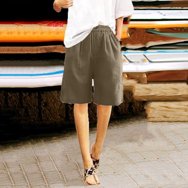 Women's Casual Elastic Shorts with Button Closure and Pockets Versatile Wide Leg Design for Everyday Wear