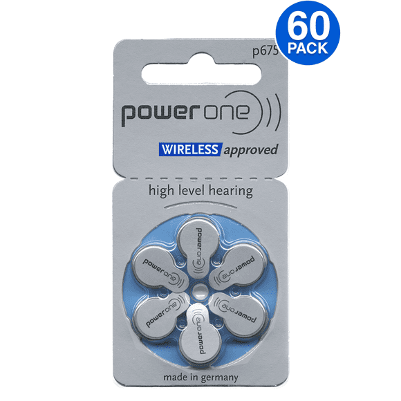 Power One Size 675 MERCURY FREE Hearing Aid Batteries (60 batteries)