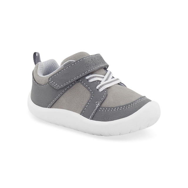 Munchkin par Stride Rite - Chaussure-Espadrilles Décontractée pour Bébé Garçon - Miller en Gris, une Espadrille Décontractée pour Tout-Petit Garçon avec une Semelle en Caoutchouc Blanche flexible, une Tige Grise en Synthétique et en Maille, des Lacets Élastiques Blancs et une Bride Grise à Crochet et Boucle pour un Enfilage et un Retrait Faciles, Conçue pour la Durabilité et le Confort au Quotidien.