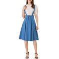 thumbnail image 1 of Unique Bargains Jupe Midi Plissée à Bretelles Rétro à Taille Élastique pour Femme Bleu Lac TG, 1 of 6