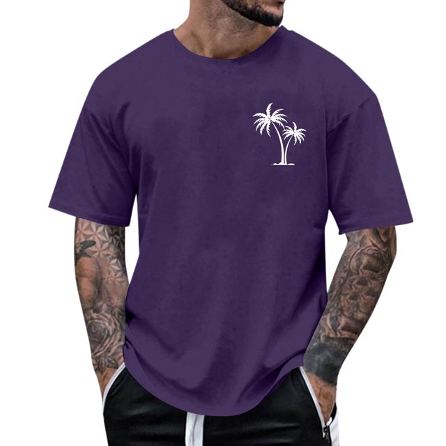 Pisexur Shirts for Man T Hommes Mode Décontractée Imprimé Col Rond Pull T-Shirt Manches Courtes Blouse Violet, m Chemises de Golf Hommes & Chemises Hommes