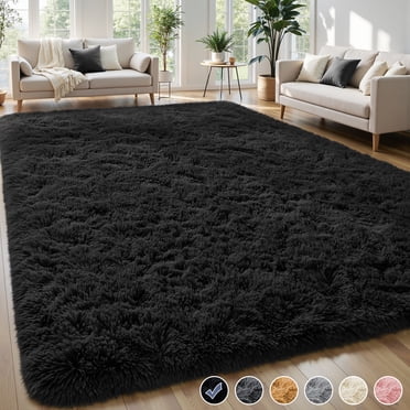 Nefoso Tapis à Poils Longs, 152 x 244 cm, Doux et Moelleux, Idéal pour le Salon Ou la Chambre à Coucher, Noir.