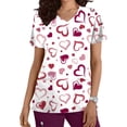 thumbnail image 1 of TIMIFIS Hauts de Sarrau pour Femmes Saint-Valentin Manches Courtes Col en V Hauts Uniforme Saint-Valentin Imprimé Poches Blouse Soins Infirmiers avec Poches pring, 1 of 5