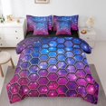 thumbnail image 1 of Erosebridal Ensembles de Literie Geometry Format Simple pour Ados, Ensembles de Couette Violet Bleu avec Draps, Déco Galaxie Bling, Réversible 7 Pcs, 1 of 5