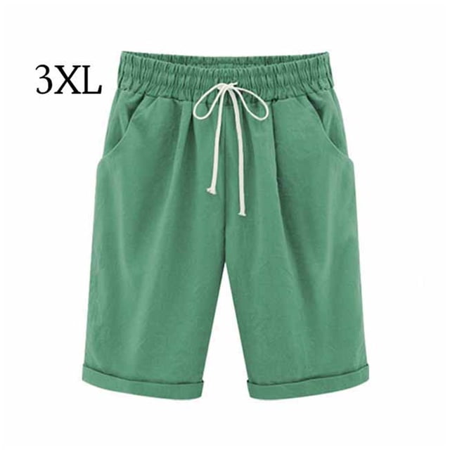 Short Pants Elastic Waistband Loose Shorts Woman Summer Outfits, Green, 3XL