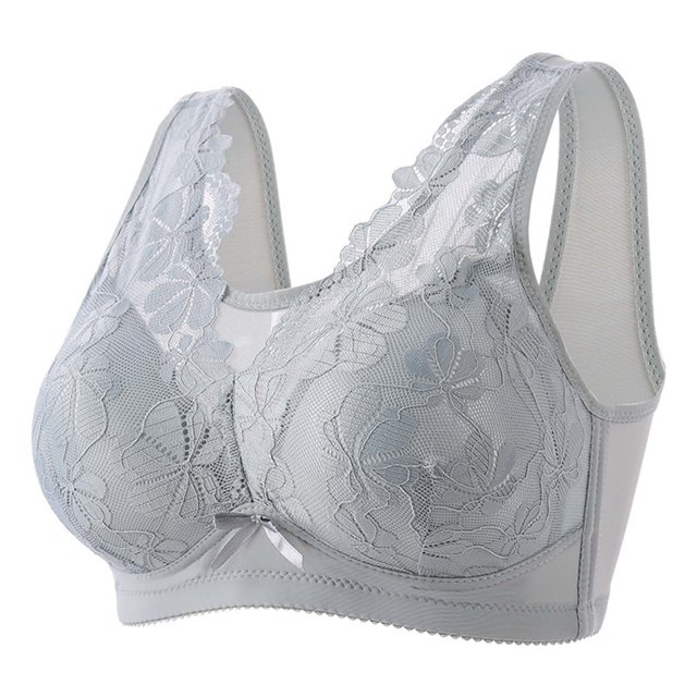 Virmaxy Womens Wireless Bra Oversized Gathered Comfortable Breathable Underwear (Plus Extended Buckle) Everyday Bra Embroidered Glossy Comfortable Breathable Bra Underwear No Rims Gray-3 42