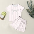 thumbnail image 1 of Korean Style Girls Summer Sleepwear Set Short Sleeve Striped Two Piece Outfit For Daily Wear And Outdoor Activities, 1 of 3