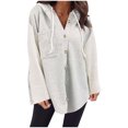 thumbnail image 1 of Swstbby Liquidation d'Économies d'Automne! Hauts d'Automne pour Femmes Grande Taille, Chandail à Capuchon à Manches Longues à Boutons pour Femme Décontracté à Contraste de Couleurs Patchwork Gris P, 1 of 5