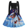 thumbnail image 1 of Pisexur Robe de Noël pour Femmes - Col, Imprimé de Noël, Manches Longues, Taille Haute, Robe d'Invitée de Mariage pour Femmes, Robe Évasée de Fête de Noël, 1 of 6