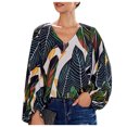 thumbnail image 1 of Pompotops Mode Dames Décontracté Manches Longues Blouse Col en V Imprimé T-Shirt Hauts, 1 of 9