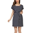 thumbnail image 1 of Penkiiy Robe de Maternité Décontractée pour Femme à Manches Courtes, Taille Empire, 2TG, Bleu Foncé, 1 of 8