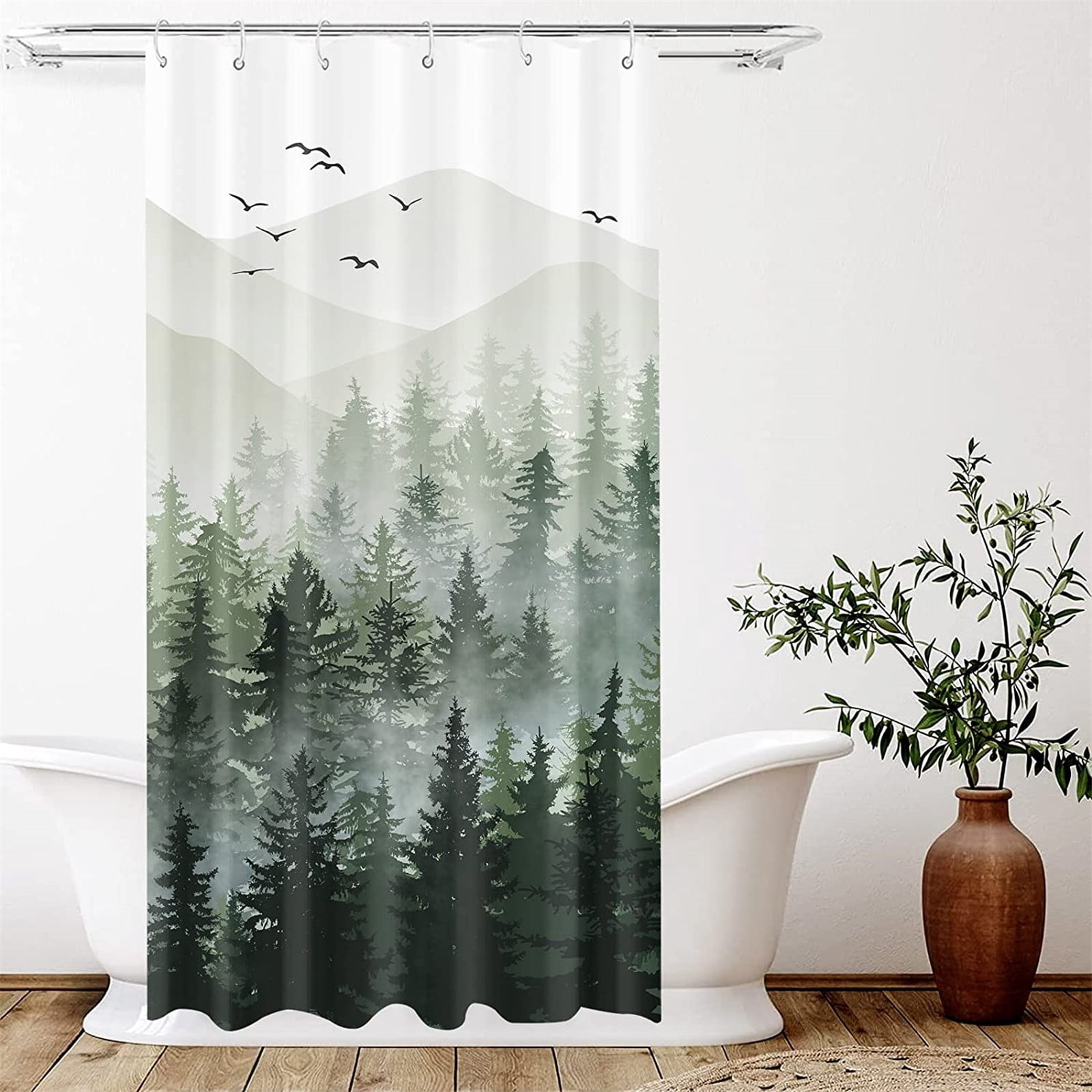 Home Textile Shower Curtain Clearance Green Shower Curtain Set Green White Fabric Shower Curtains Nature Tree Decorative Bathroom Bath Curtain Without Hook, Home Textile Shower Curtain