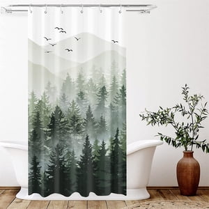 Home Textile Shower Curtain Clearance Green Shower Curtain Set Green White Fabric Shower Curtains Nature Tree Decorative Bathroom Bath Curtain Without Hook, Home Textile Shower Curtain