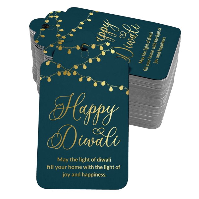 Inkdotpot Real Gold Foil Happy Diwali Tags Favor Hang Paper Tags 50 Pack