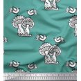 thumbnail image 1 of Soimoi Rayon Crepe Fabric Bird & Mushroom Block Printed Fabric 1 Yard 46 Inch Wide, 1 of 3