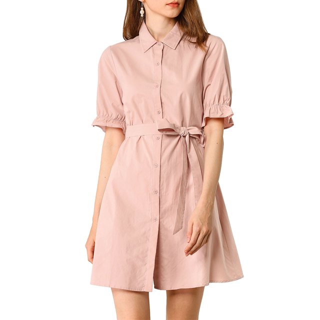 INSPIRE CHIC Robe-Chemise Décontractée pour Femme à Manches Courtes, Couleur Unie, Boutonnée