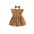 thumbnail image 1 of Honganda Robe à Col Rond pour Fille, Jupe à Manches Volantes Couleur Unie pour Enfants, 1 of 9