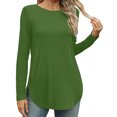 thumbnail image 2 of Yuyuzo Womens Tops Crew Neck Long Sleeve Side Split Solid Color Loose Casual Basic Fall Tunic Top, 2 of 6