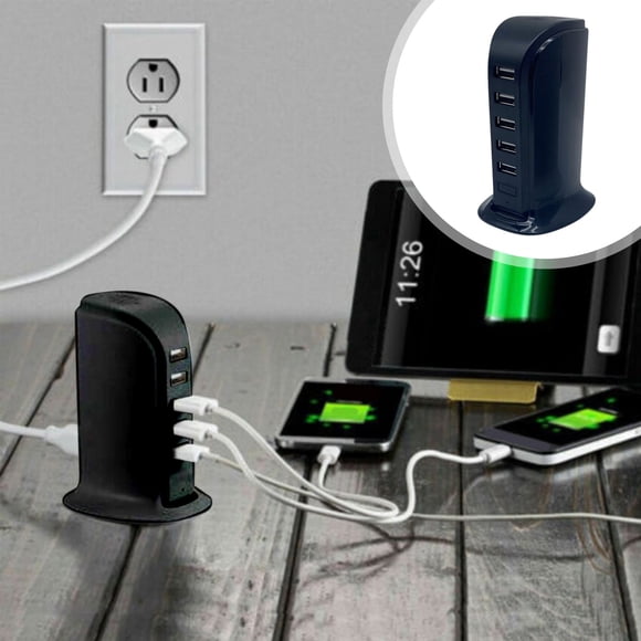 COM1950s Usb Tower 20W 5V4A Charging Station, 5 Usb Ports Charger Electric Desktop Multiple Charger Station Compatible with Smart Phone and Tablets Etc
