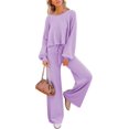 thumbnail image 1 of ORUYROP Ensemble de Pull 2 Pcs pour Femmes Haut Court à Manches Longues et Pantalon Large, 1 of 6