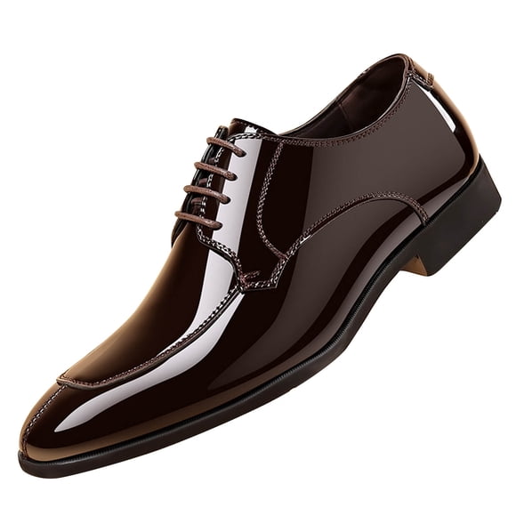 Mens Dress Shoes British Style Simplicity Pointy Toe Lace up Soft Sole Breathable Comfortable Fashion Classic Formal Business Casual Patent Leather Shoes Brown