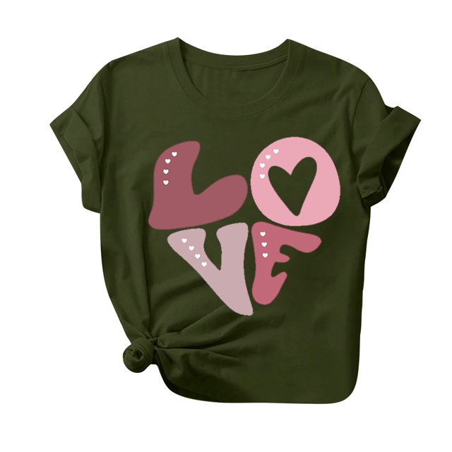 Diufon Hauts de la Saint-Valentin pour Femmes Décontractés Tendance T-Shirt à Manches Courtes Col Ras du Cou Mignon à Imprimé Graphique Chandail Blouse