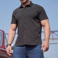 thumbnail image 2 of Birdeem Chemises pour Hommes Hommes Mode Affaires Col Rabattu Bouton Col Rabattu Poche Chemise à Manches Courtes Blouse, 2 of 12