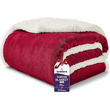 Beddora Couverture Jetée en Flanelle Sherpa de Luxe – 50” x 60” – Ultra Douce et Chaude – Molleton Réversible Peluche 450 G/m2 – Couverture Douillette pour Canapé Ou Lit en Hiver – Bourgogne