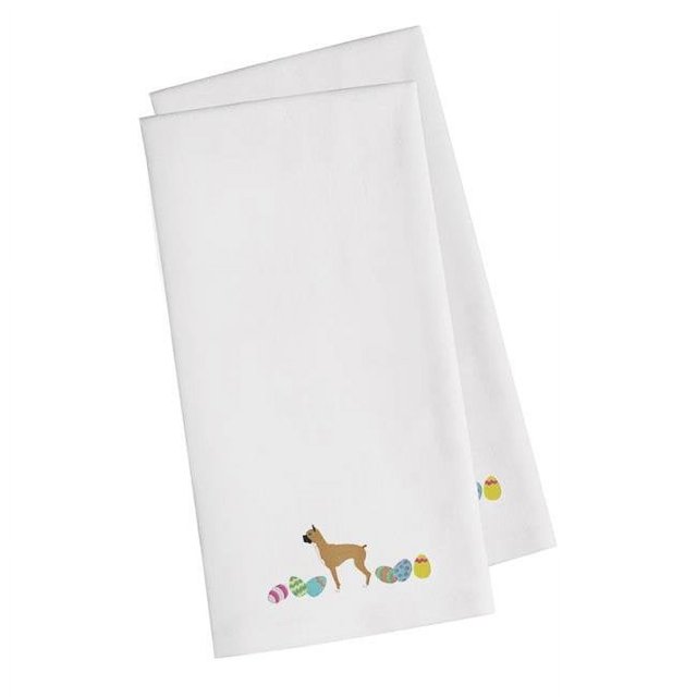Carolines Treasures CK1615WHTWE Boxer Easter White Embroidered Kitchen Towel - Set of 2