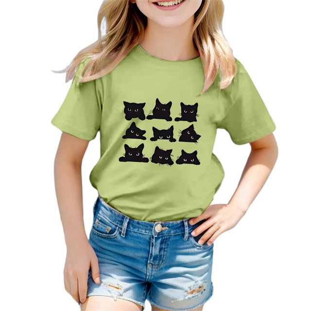 MIASHUI T-Shirts pour Filles à Col Rond à la Mode, Amples et Décontractés, à Manches Courtes, pour le Quotidien et les Activités
