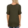 thumbnail image 3 of Women Waffle V Neck Rolled Short Sleeve Plain Knitwear Top, 3 of 3