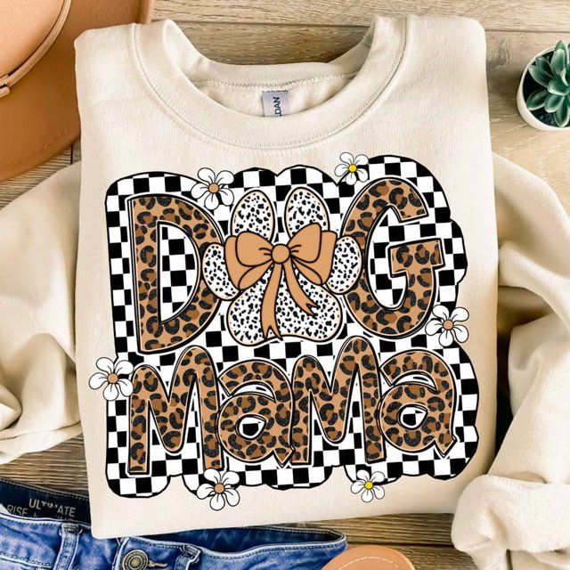 Chandail Rétro Maman de Chien, Chandail Coquette à Nœud pour Maman de Chien, Chandail pour Maman de Chien, Chandail pour Maman de Maman, Chandail Léopard à Carreaux pour Maman, Chandail Léopard pour Maman