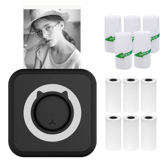 Graflsoa Imprimante Thermique Bluetooth Compacte C15 - Appareil Portable de 2 Pouces pour Notes, Images, Web, Texte, Mémos, Listes - Comprend 6 Rouleaux de Papier Thermique et 5 Rouleaux de Papier Adhésif - Noir (Matériau ABS, 203 Dpi, 7,4 V