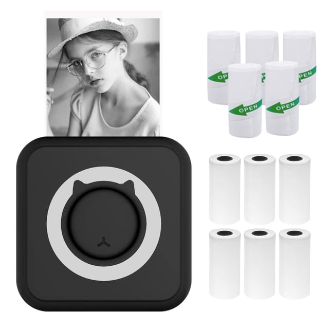 Graflsoa Imprimante Thermique Bluetooth Compacte C15 - Appareil Portable de 2 Pouces pour Notes, Images, Web, Texte, Mémos, Listes - Comprend 6 Rouleaux de Papier Thermique et 5 Rouleaux de Papier Adhésif - Noir (Matériau ABS, 203 Dpi, 7,4 V