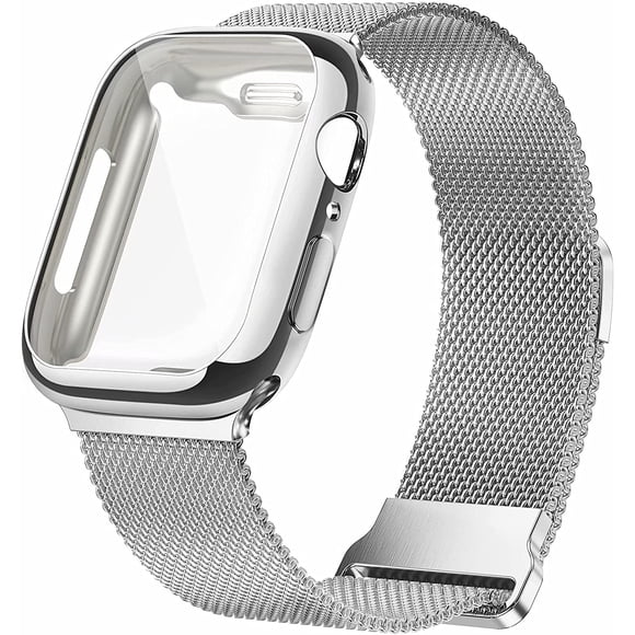 ZMLEVE Metal Magnetic Bands Compatible for Apple Watch Band 44mm with Case, Stainless Steel Milanese Mesh Loop Replacement Strap Compatible with iWatch Series SE 6/5/4/3/2/3 for Women Men,Silver