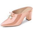 thumbnail image 1 of BLISSFUL STEP Mules à Talon Bloc pour Femmes avec Nœud en Perles Nude 7, 1 of 6