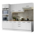 thumbnail image 2 of Madesa Full Set Hazel Kitchen Storage Cabinet 107 Inch Wooden Organization Unit with Multiple Compartments Engineered Wood Slab Doors Painted Finish Floor Mount Removable Plinth - White/Brown, 2 of 11