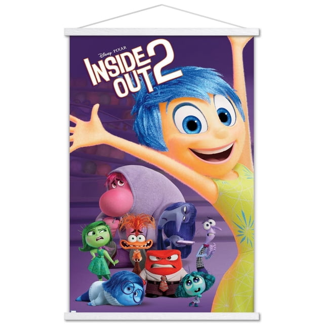 Disney Inside Out 2 - Affiche Murale de Groupe, 22,375 Pouces x 34 Pouces, Présentant une Oeuvre Brillante à Haute Résolution de Personnages Animés du Film Incluant Joie avec Cheveux Bleus et Robe Jaune, Tristesse Allongée, Colère dans une Chemise Blanche et Cravate Rouge, et Autres Personnages aux Émotions Colorées sur Fond Violet, Idéal pour Décorer les Chambres, les Chambres d'Enfants Ou les Dortoirs.