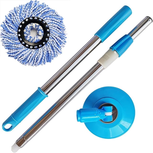 Wzzjkit Replacement Handle 360 Degrees Rotating Telescopic Replacement Mop Stick with Robust Reinforced Plastic Disc for Mop Bucket Cleaning System