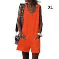 thumbnail image 3 of Femme Été Col Rond Sans Manches Ample Style Décontracté Polyester Salopette Ample Combinaison Décontractée Couleur Unie Poches avant Combinaison Short Plage Marche Orange TG, 3 of 5