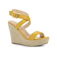 thumbnail image 1 of BLISSFUL STEP Chaussures pour Femmes Sandales Espadrilles à Talon Compensé Slingback à Brides Croisées Jaune 9, 1 of 7
