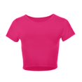 thumbnail image 4 of JIRNDf Hauts pour Femmes T-Shirts d'Été Tendance Mode Manches Courtes Mignon Court Basique Col Rond Coupe Ajustée Blouse pour Femmes Tunique Décontractée Hauts Rose Vif G, 4 of 5
