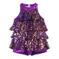 thumbnail image 2 of TiaoBug Girls Sleeveless Shiny Sequins Halter Tassel Mini Dress Latin Jazz Salsa Samba Rumba Unitard Dress Purple 6, 2 of 6