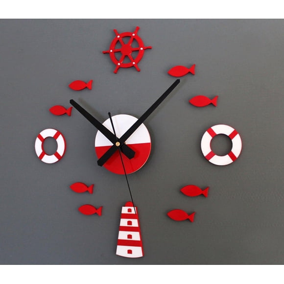 Mediterranean DIY 3D Wall Clock Home Wall Stickers Decoration Art Clock Red