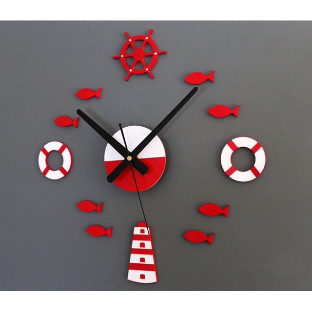 Mediterranean DIY 3D Wall Clock Home Wall Stickers Decoration Art Clock Red